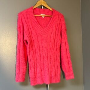 Lucky Brand Fuzzy Cable Knit V-Neck Sweater
